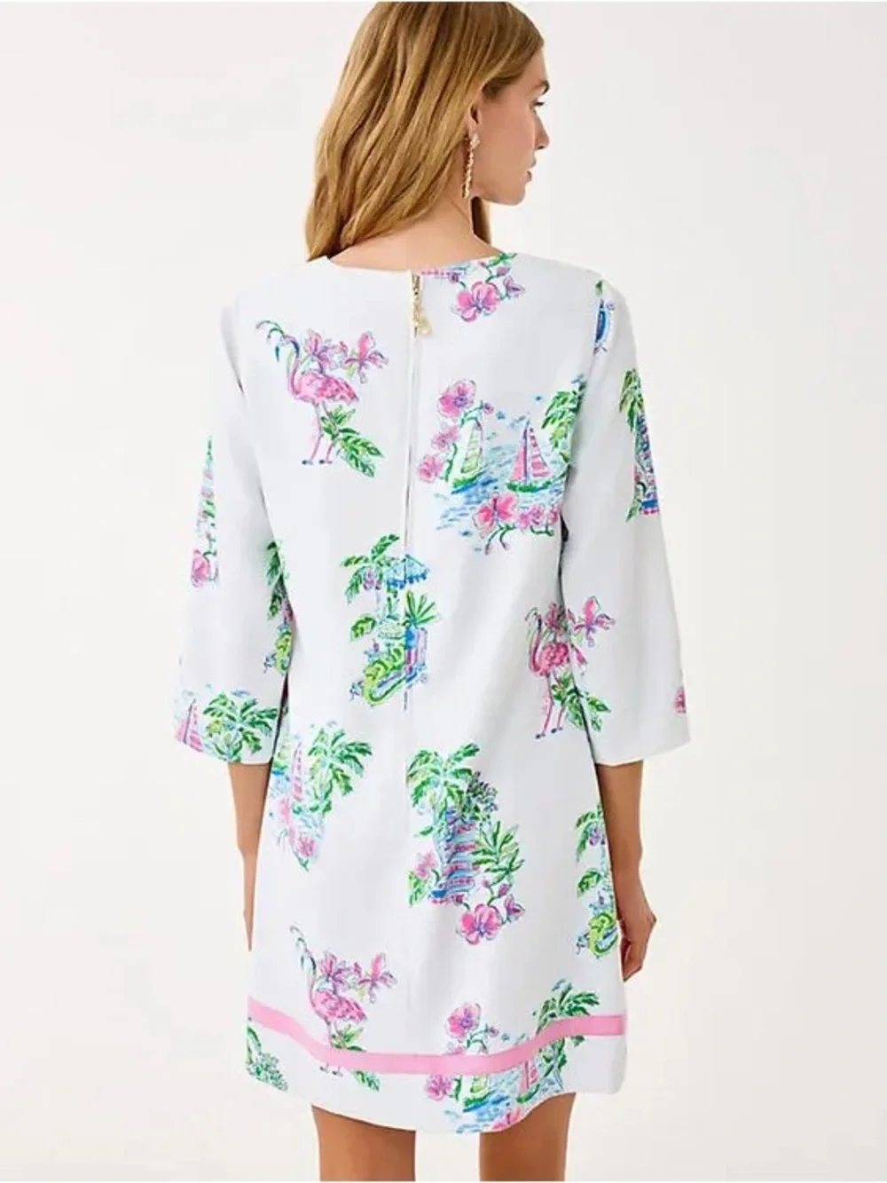 NWT Lilly Pulitzer Margaux 3/4 sleeve white pink flamingo beach palm dress 16 - Picture 6 of 10